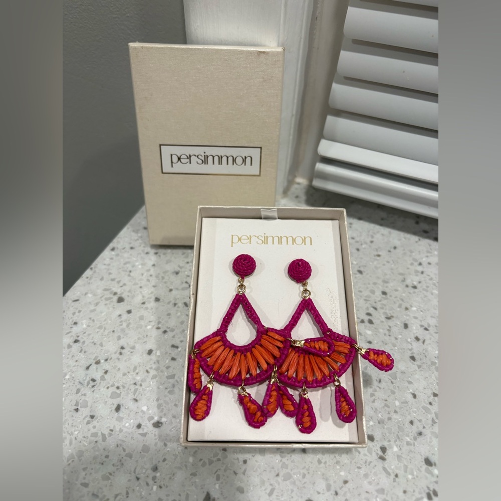 Persimmon vibrant chandelier earrings, featuring a bohemian-inspired design.